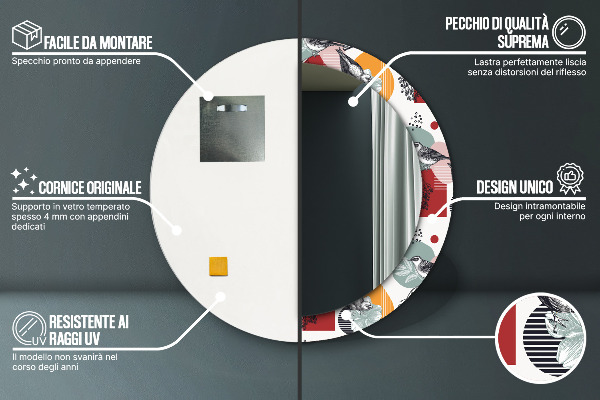 Kulaté zrcadlo s potiskem Abstrakce s ptáky