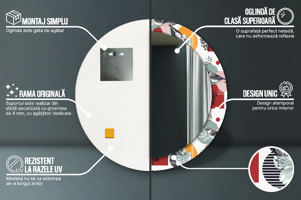 Kulaté zrcadlo s potiskem Abstrakce s ptáky