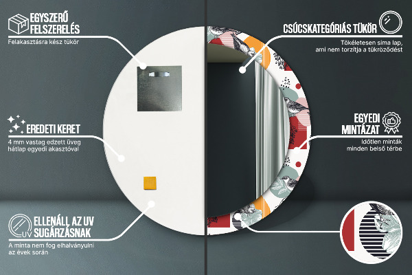 Kulaté zrcadlo s potiskem Abstrakce s ptáky