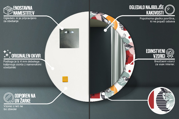 Kulaté zrcadlo s potiskem Abstrakce s ptáky