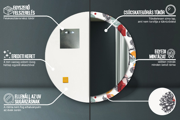 Kulaté zrcadlo s potiskem Abstrakce s ptáky