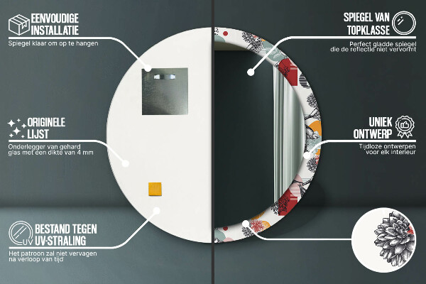 Kulaté zrcadlo s potiskem Abstrakce s ptáky