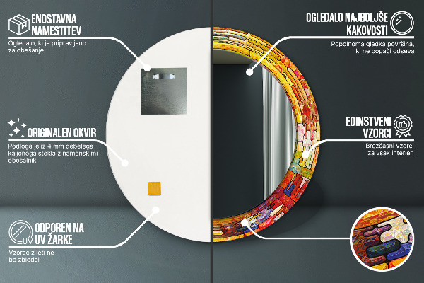 Kulaté zrcadlo s potiskem Barevné okno vitráže