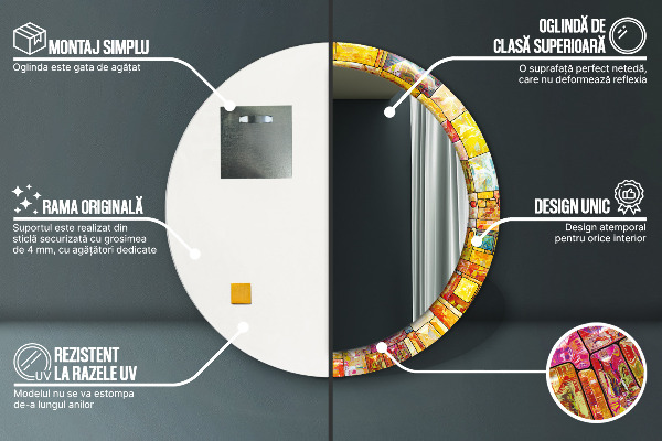 Kulaté zrcadlo s potiskem Barevné okno vitráže