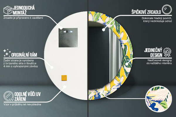 Kulaté dekorační zrcadlo Modré a žluté orchideje