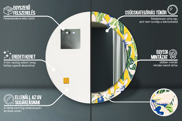 Kulaté dekorační zrcadlo Modré a žluté orchideje