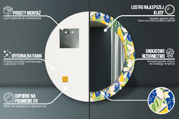 Kulaté dekorační zrcadlo Modré a žluté orchideje