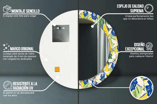 Kulaté dekorační zrcadlo Modré a žluté orchideje