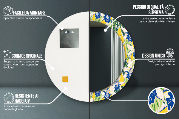 Kulaté dekorační zrcadlo Modré a žluté orchideje