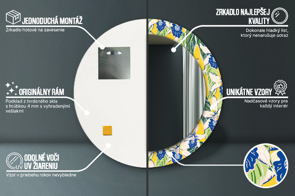 Kulaté dekorační zrcadlo Modré a žluté orchideje