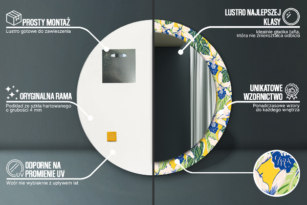 Kulaté dekorační zrcadlo Modré a žluté orchideje