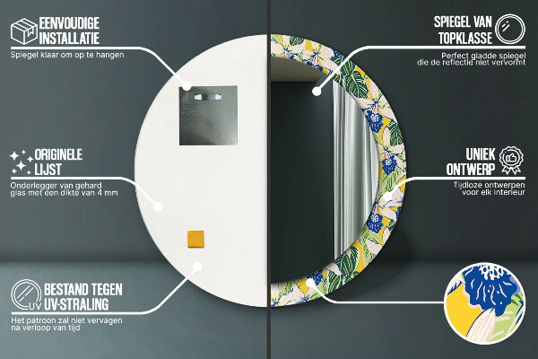 Kulaté dekorační zrcadlo Modré a žluté orchideje