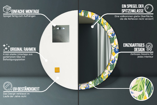 Kulaté dekorační zrcadlo Modré a žluté orchideje