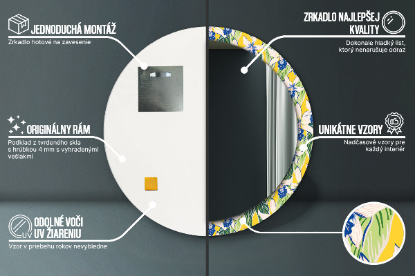 Kulaté dekorační zrcadlo Modré a žluté orchideje