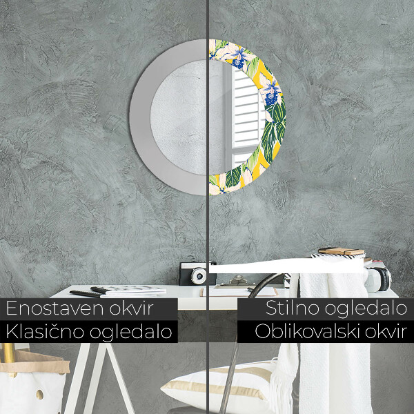 Kulaté dekorační zrcadlo Modré a žluté orchideje