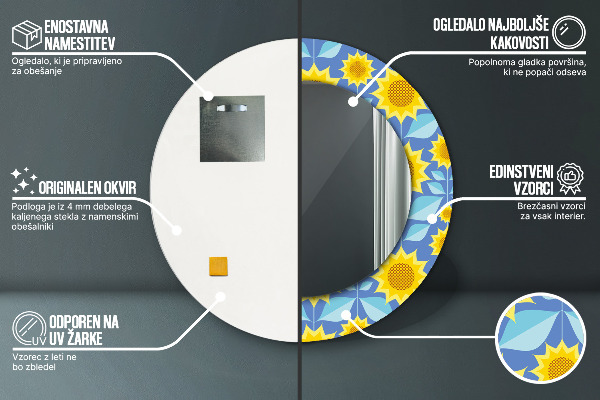 Kulaté dekorační zrcadlo na zeď Geometrické slunečnice