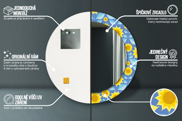 Kulaté dekorační zrcadlo na zeď Geometrické slunečnice