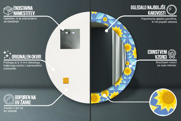 Kulaté dekorační zrcadlo na zeď Geometrické slunečnice
