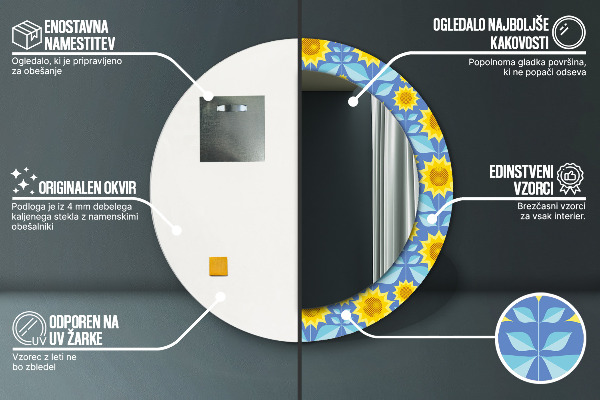 Kulaté dekorační zrcadlo na zeď Geometrické slunečnice