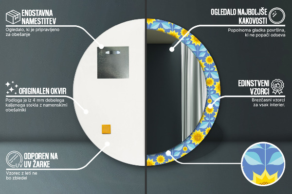 Kulaté dekorační zrcadlo na zeď Geometrické slunečnice