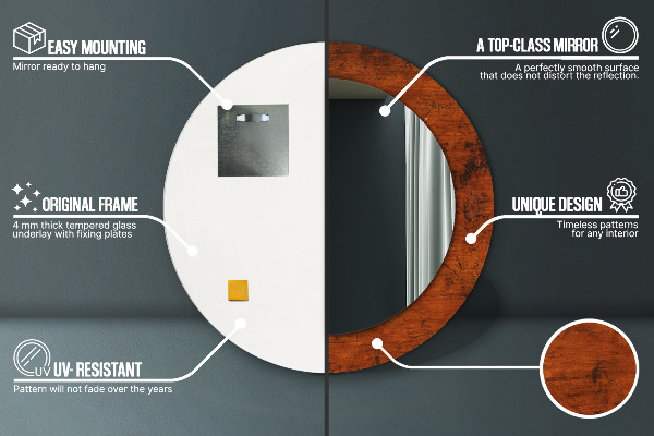 Kulaté zrcadlo rám s potiskem Přírodní dřevo