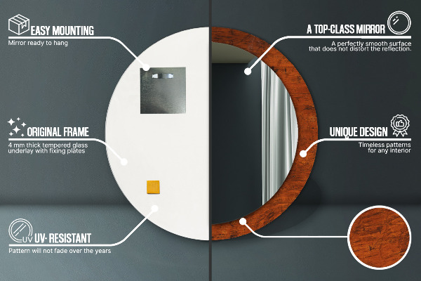 Kulaté zrcadlo rám s potiskem Přírodní dřevo