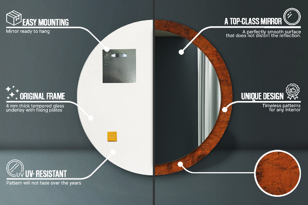 Kulaté zrcadlo rám s potiskem Přírodní dřevo