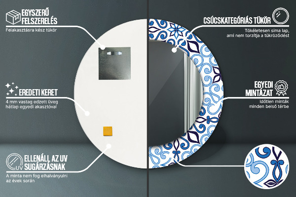 Kulaté dekorační zrcadlo na zeď Modrý arabský vzor