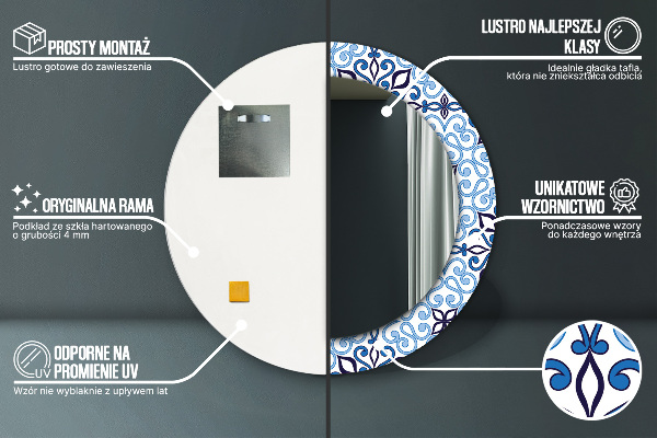 Kulaté dekorační zrcadlo na zeď Modrý arabský vzor