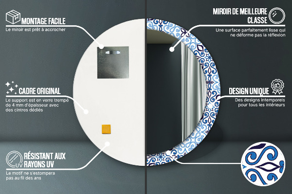 Kulaté dekorační zrcadlo na zeď Modrý arabský vzor