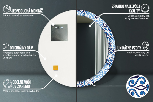 Kulaté dekorační zrcadlo na zeď Modrý arabský vzor