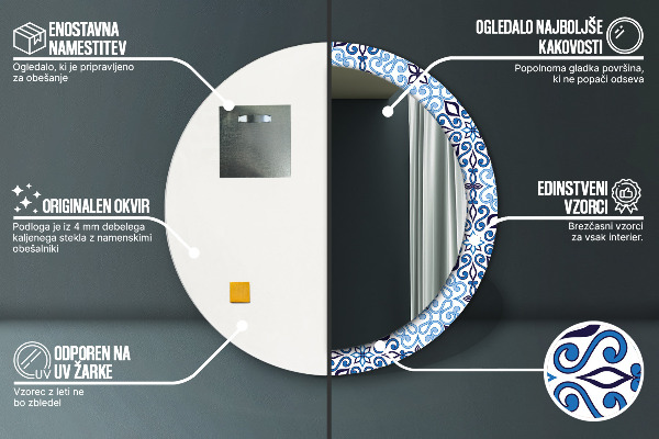 Kulaté dekorační zrcadlo na zeď Modrý arabský vzor