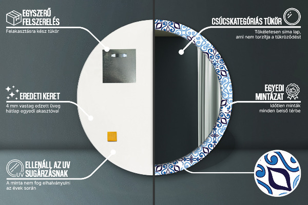Kulaté dekorační zrcadlo na zeď Modrý arabský vzor