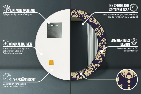 Kulaté dekorační zrcadlo na zeď Květinový vzor