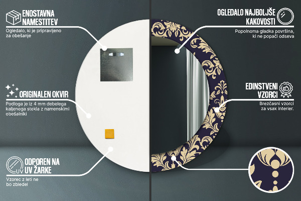 Kulaté dekorační zrcadlo na zeď Květinový vzor