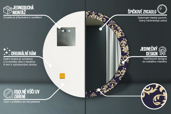 Kulaté dekorační zrcadlo na zeď Květinový vzor