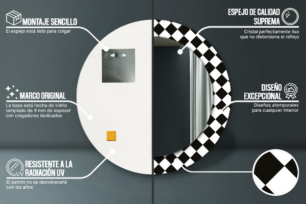 Kulaté dekorační zrcadlo na zeď Šachový stůl