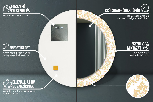 Kulaté dekorační zrcadlo na zeď Baroque Damask