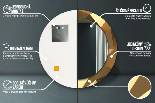 Kulaté zrcadlo s potiskem Zlatá abstrakce