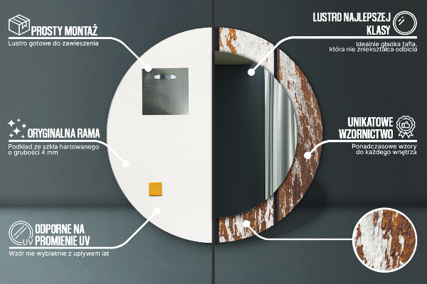 Kulaté zrcadlo s potiskem Vintage tmavé dřevo