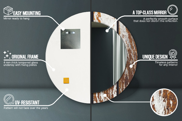 Kulaté zrcadlo s potiskem Vintage tmavé dřevo