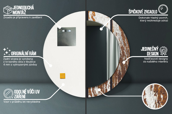 Kulaté zrcadlo s potiskem Vintage tmavé dřevo