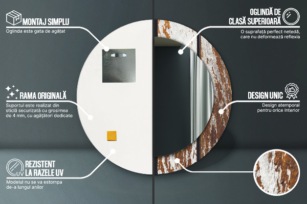 Kulaté zrcadlo s potiskem Vintage tmavé dřevo