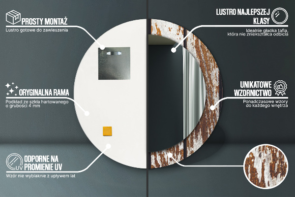 Kulaté zrcadlo s potiskem Vintage tmavé dřevo