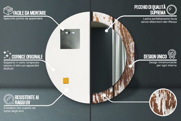 Kulaté zrcadlo s potiskem Vintage tmavé dřevo