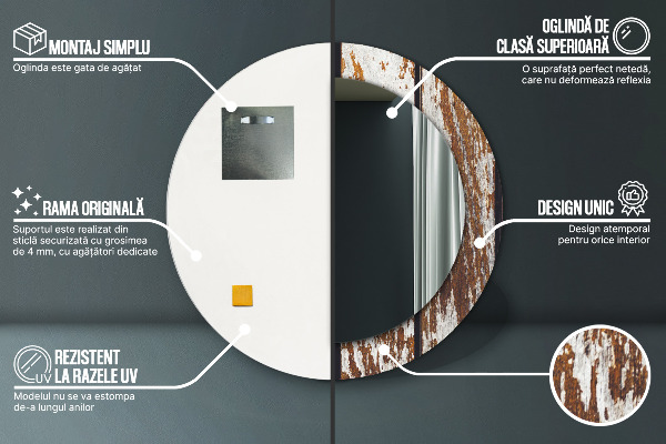 Kulaté zrcadlo s potiskem Vintage tmavé dřevo