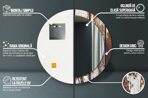 Kulaté zrcadlo s potiskem Vintage tmavé dřevo