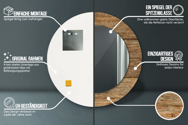 Kulaté dekorační zrcadlo na zeď Staré dřevo