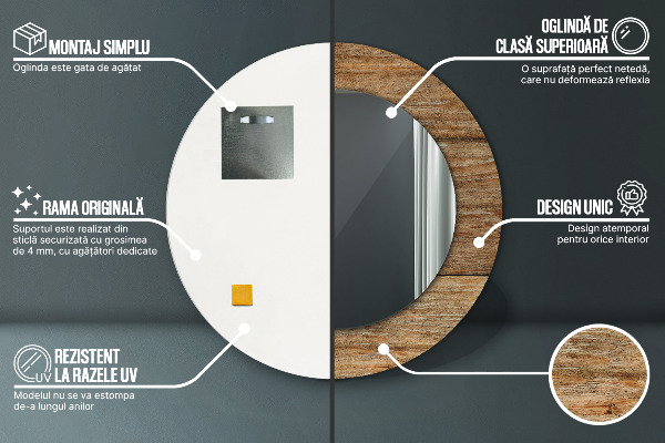 Kulaté dekorační zrcadlo na zeď Staré dřevo