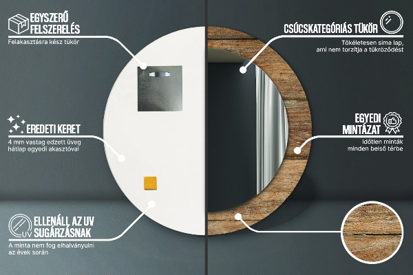 Kulaté dekorační zrcadlo na zeď Staré dřevo